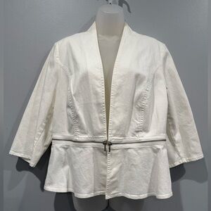 Chico's White/off-white Zip-Front Peplum Jacket - Size S